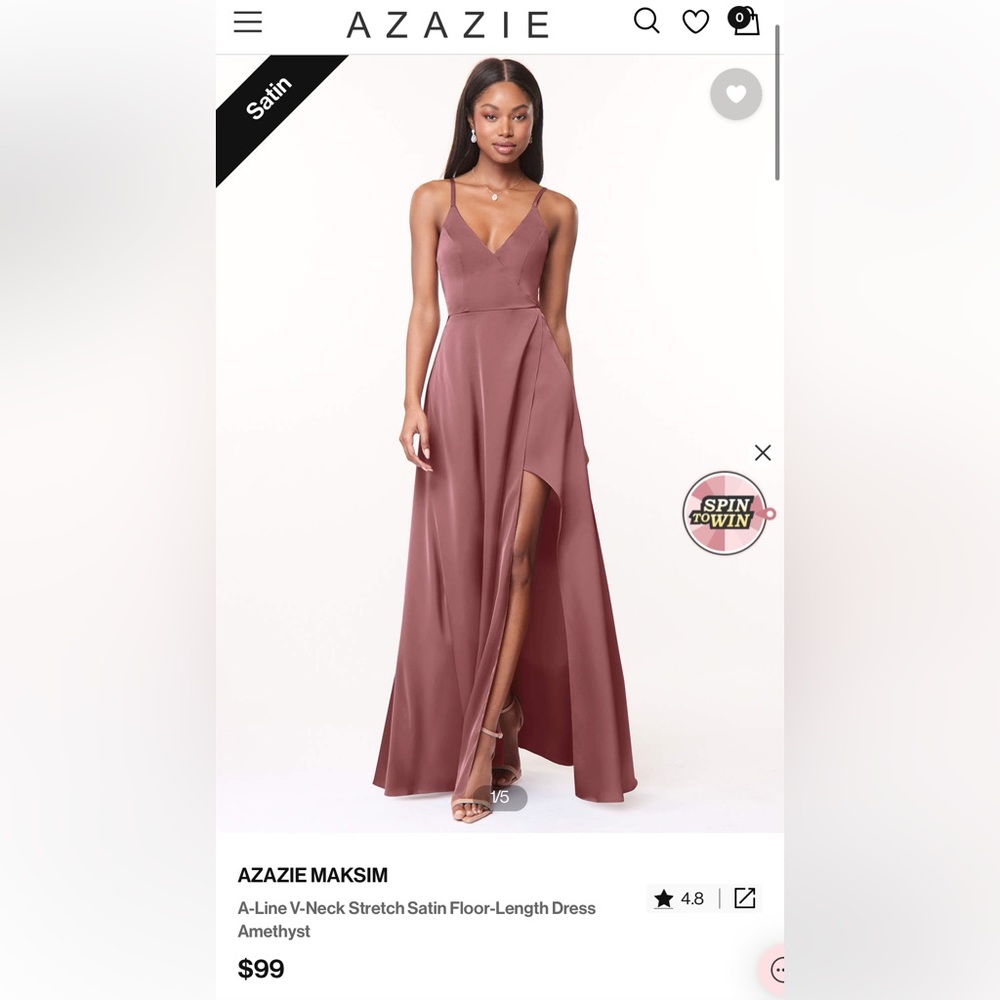 AZAZIE MAKSIM A-Line V-Neck Stretch Satin Floor-Length Dress